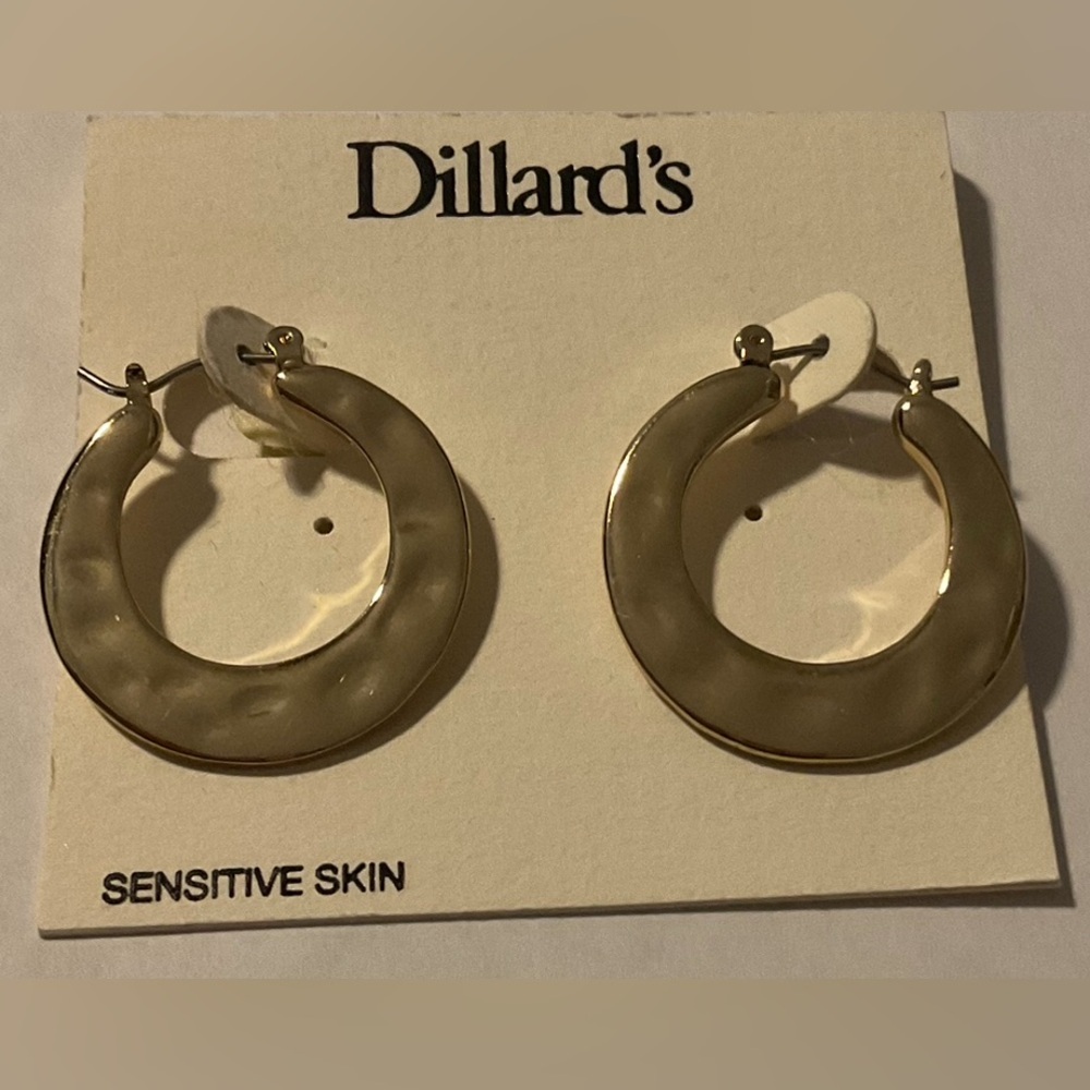 Hammered Style Gold Color Hoop Earrings for Sensitive Skin. 1” across